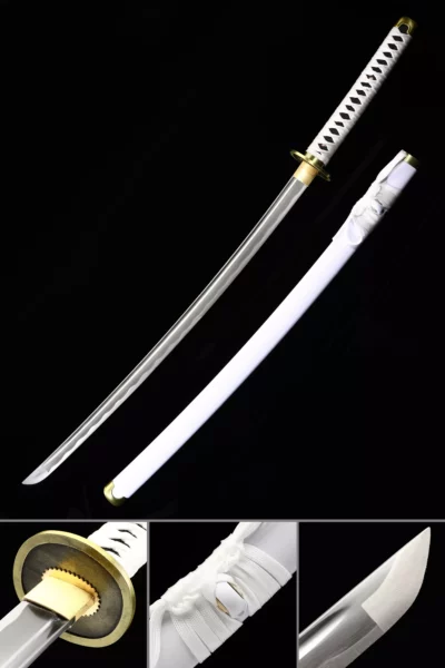 One Piece Roronoa Zoro Wado Ichimonji Äkta Katana Samurai Svärd Replika Med Vit Slida